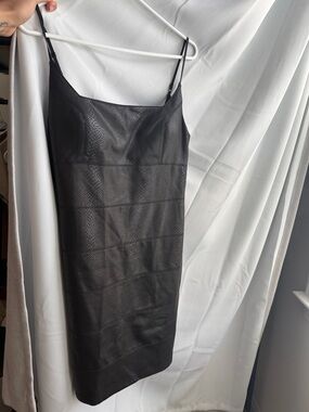 bebe Black Faux Leather Mini Slip Dress